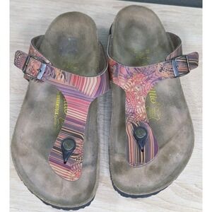 Birkenstock Papillio Gizeh Printed Leather Thong Sandals Size 39 EU 8 -8.5 US
